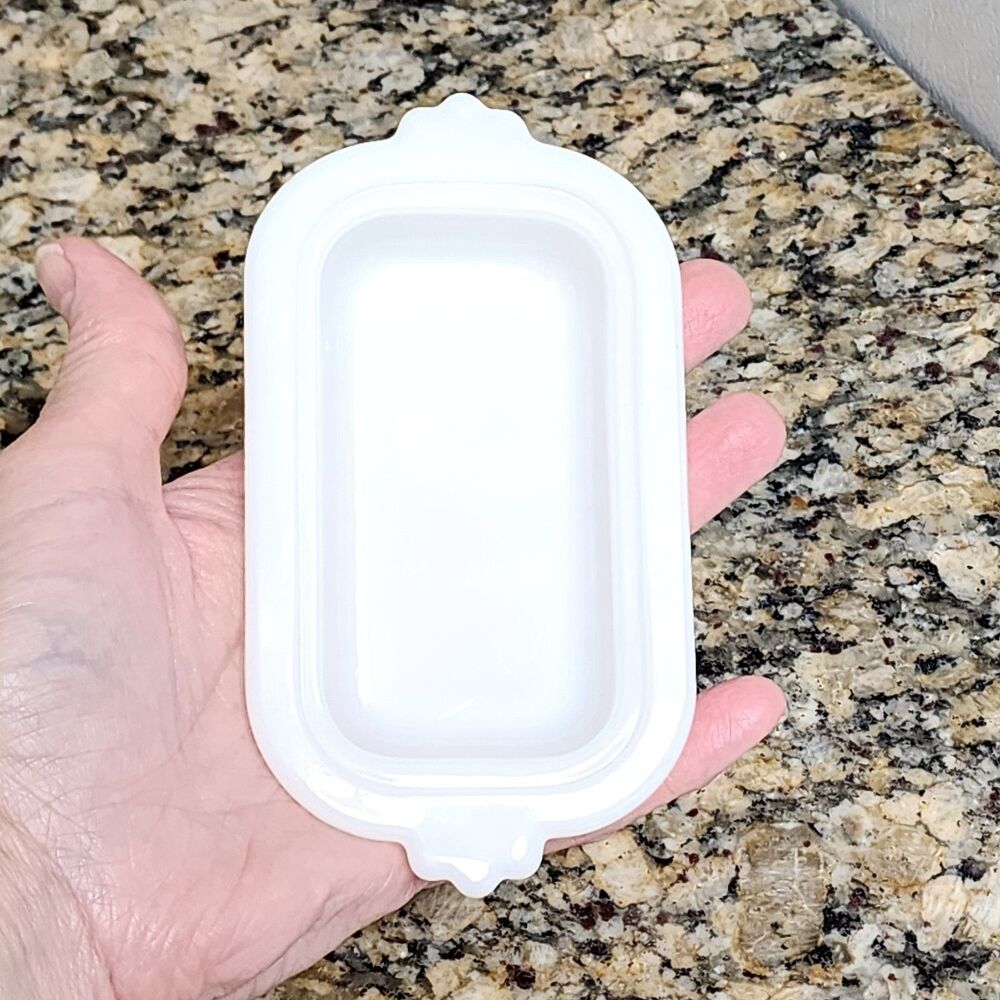 Vintage White Milk Glass Half Stick Butter Trinket Dish Base Cottagecore 1950s